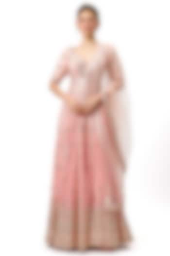 Pink Tussar Mirror Hand Embellished Bridal Anarkali Set by Gopi Vaid at Pernia's Pop Up Shop