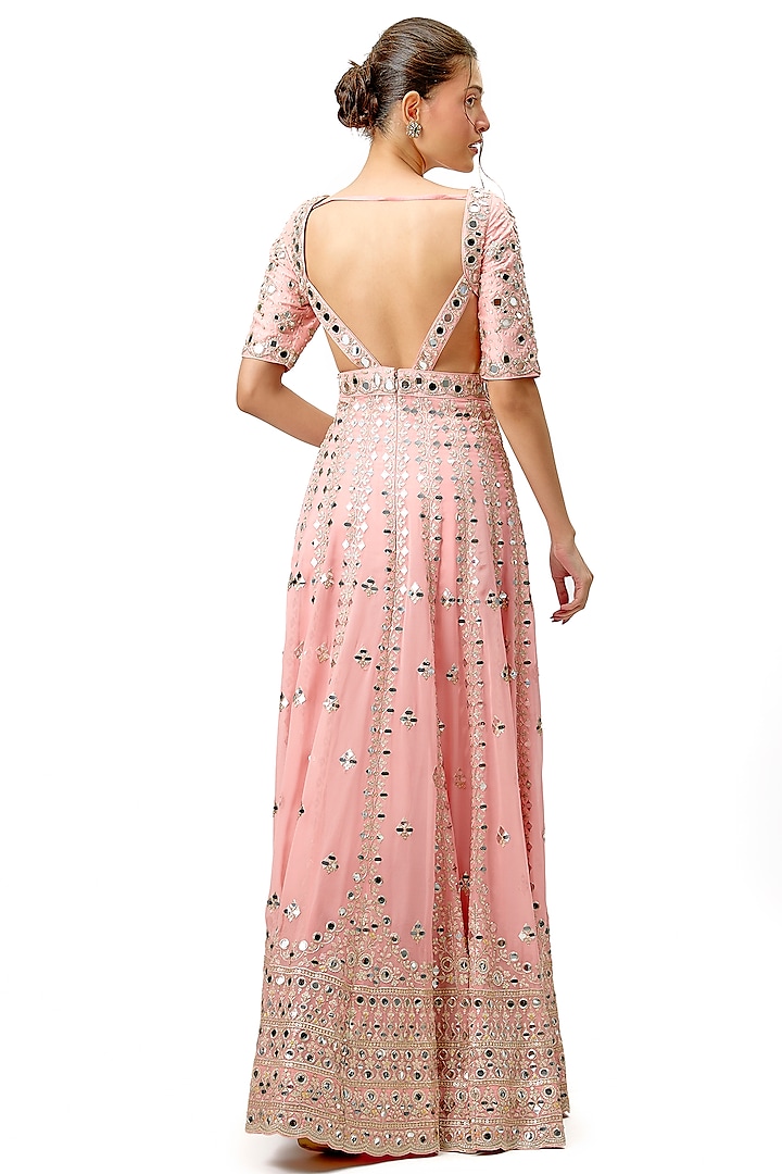 Pink Tussar Mirror Hand Embellished Bridal Anarkali Set by Gopi Vaid at Pernia's Pop Up Shop