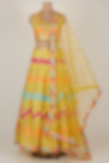 Yellow Zig Zag Embroidered Wedding Lehenga Set by GOPI VAID at Pernia's Pop Up Shop