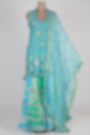 Blue Embroidered & Tie-Dye Sharara Set by GOPI VAID