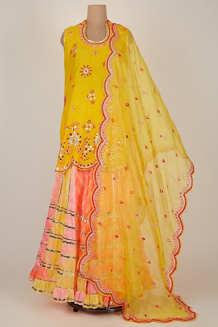 Yellow Embroidered Sharara Set by GOPI VAID
