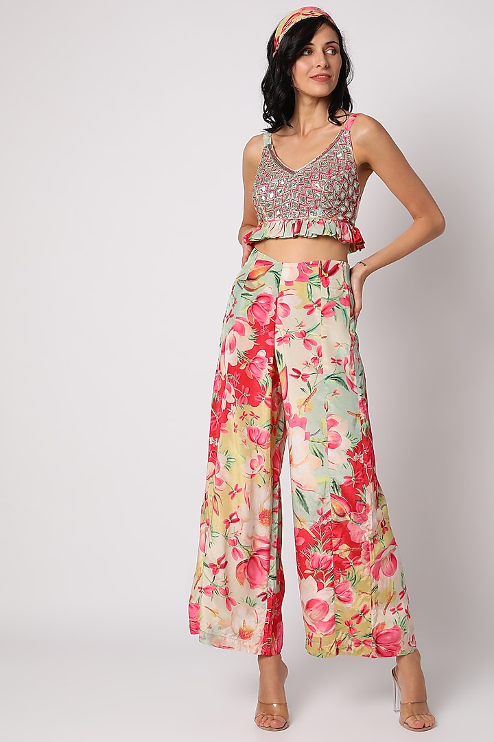 Multi-Colored Cotton Silk Floral Printed Pant Set by GOPI VAID at Pernia's Pop Up Shop