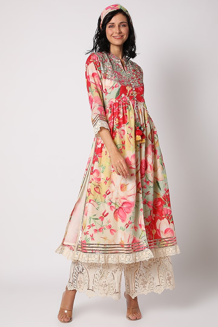 Multi Colored Floral Printed Gathered Tunic Set by GOPI VAID at Pernia's Pop Up Shop