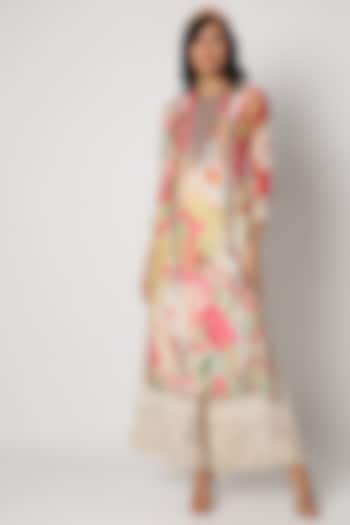 Multi-Colored Cotton Silk Floral Printed Long Tunic Set by GOPI VAID