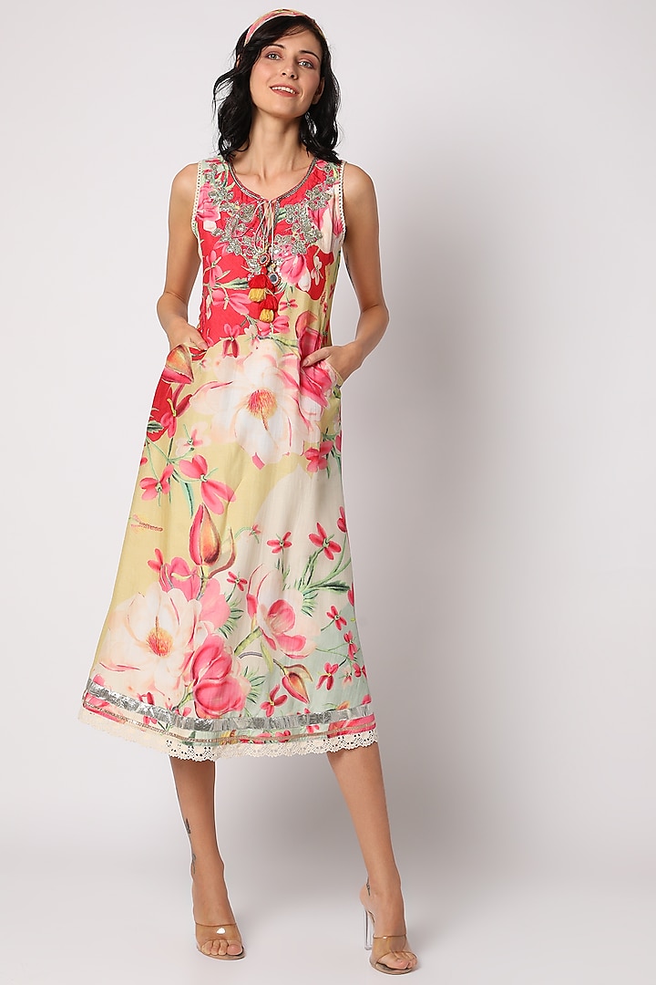 Multi Colored Floral Printed Dress by GOPI VAID