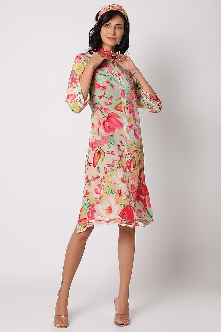 Multi Colored Floral Printed Shirt Dress by GOPI VAID