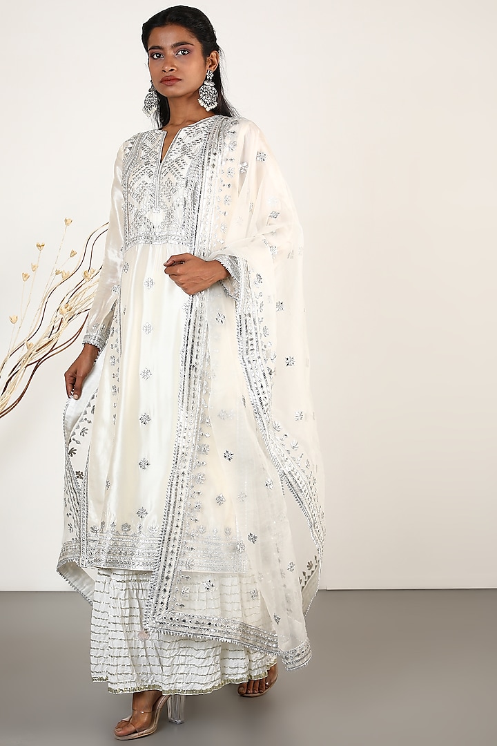 Ivory Embroidered Tunic Set by GOPI VAID