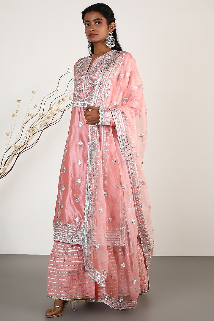 Blush Pink Embroidered Tunic Set by GOPI VAID