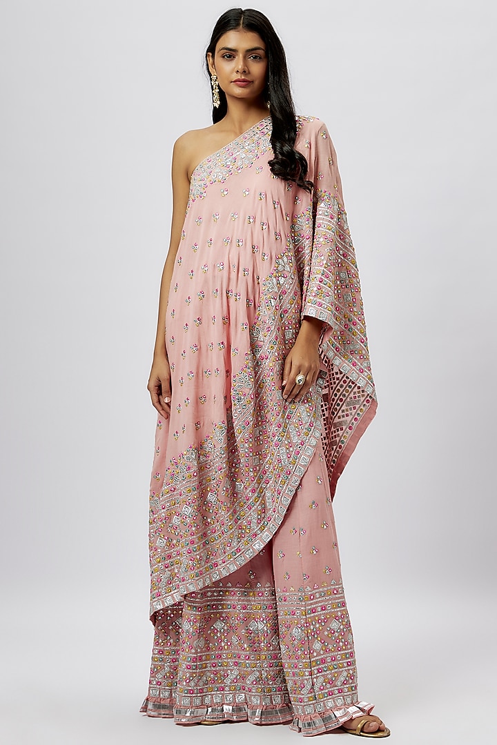 Pink Cotton Embroidered Sharara Set by GOPI VAID