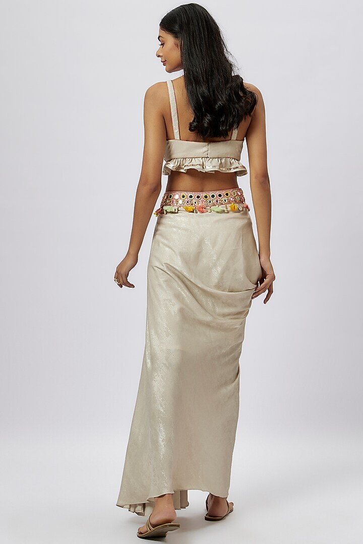 Grey Shimmer Draped Skirt Set by GOPI VAID at Pernia's Pop Up Shop
