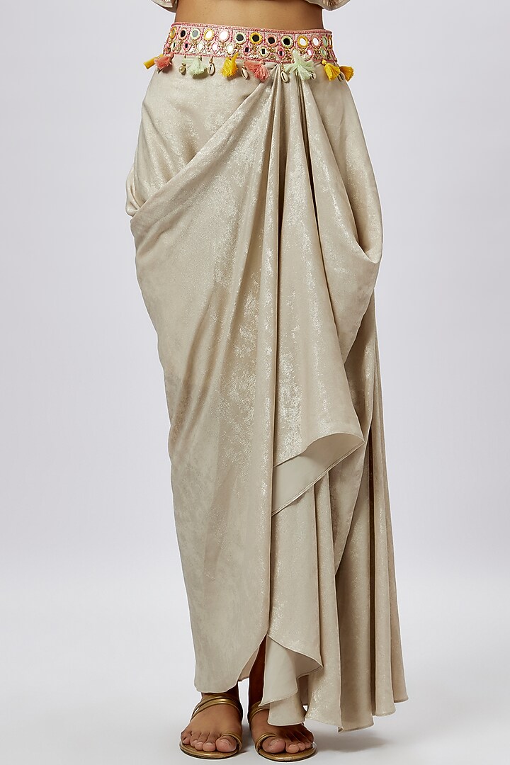 Grey Shimmer Draped Skirt Set by GOPI VAID at Pernia's Pop Up Shop