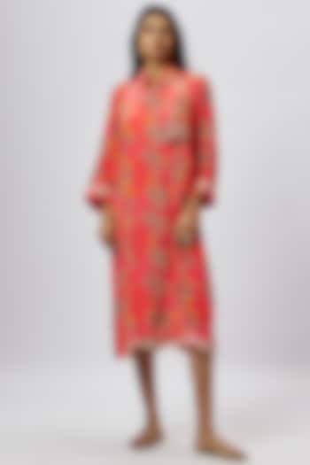 Red Cotton Silk Multi-Colored Shirt Tunic by GOPI VAID