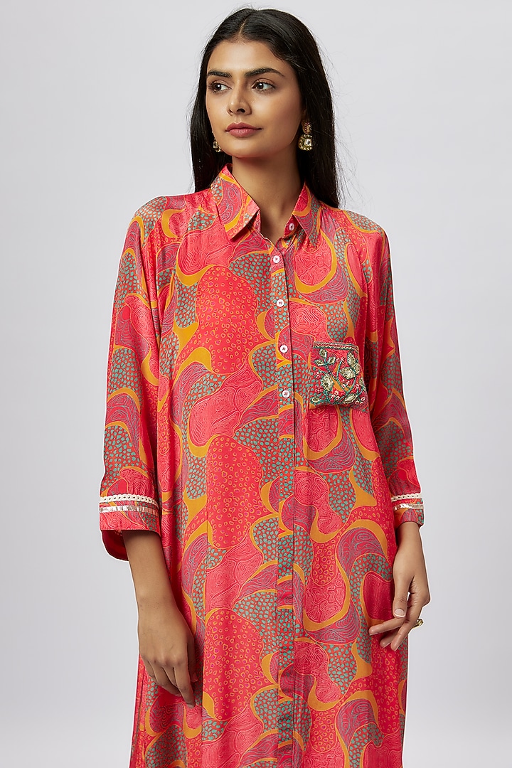 Red Cotton Silk Multi-Colored Shirt Tunic by GOPI VAID at Pernia's Pop Up Shop