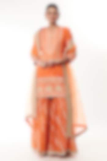 Orange Chanderi Gota Embroidered Gharara Set by GOPI VAID at Pernia's Pop Up Shop