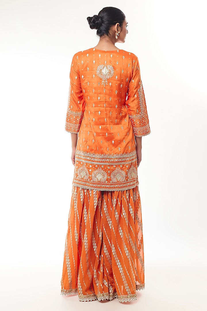Orange Chanderi Gota Embroidered Gharara Set by GOPI VAID at Pernia's Pop Up Shop