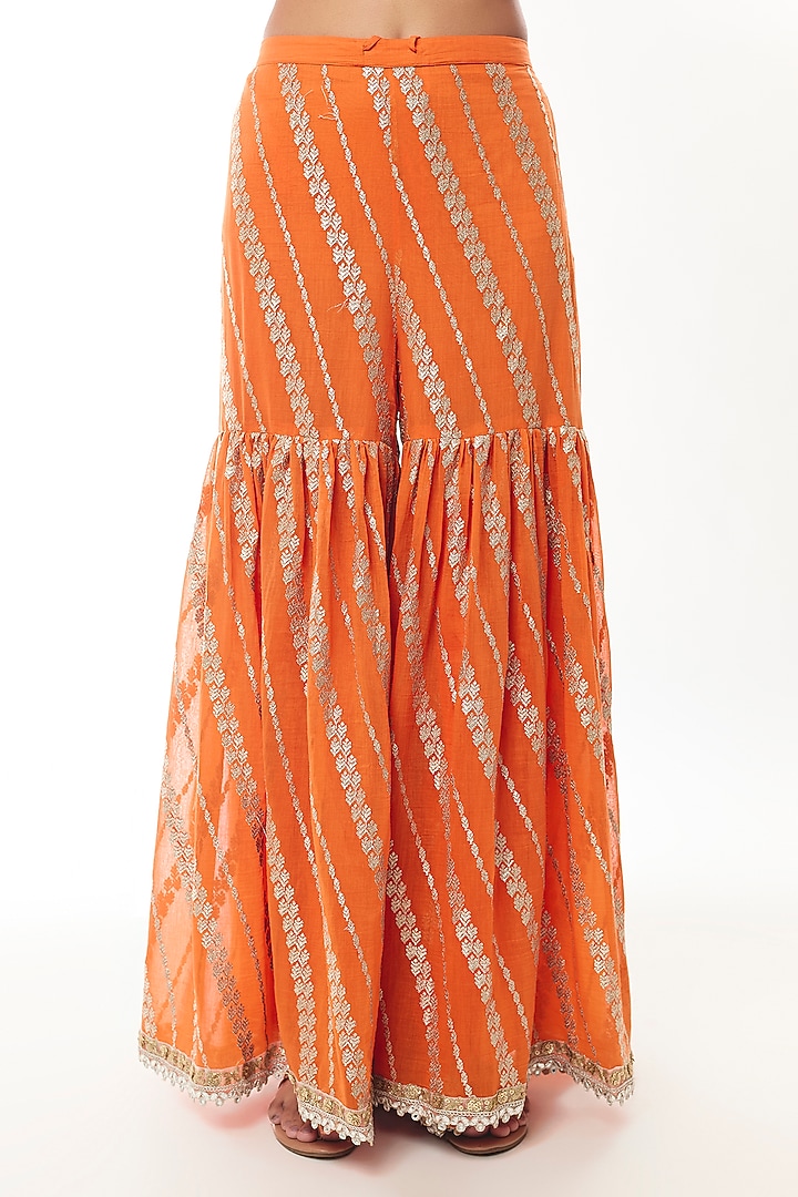 Orange Chanderi Gota Embroidered Gharara Set by GOPI VAID at Pernia's Pop Up Shop