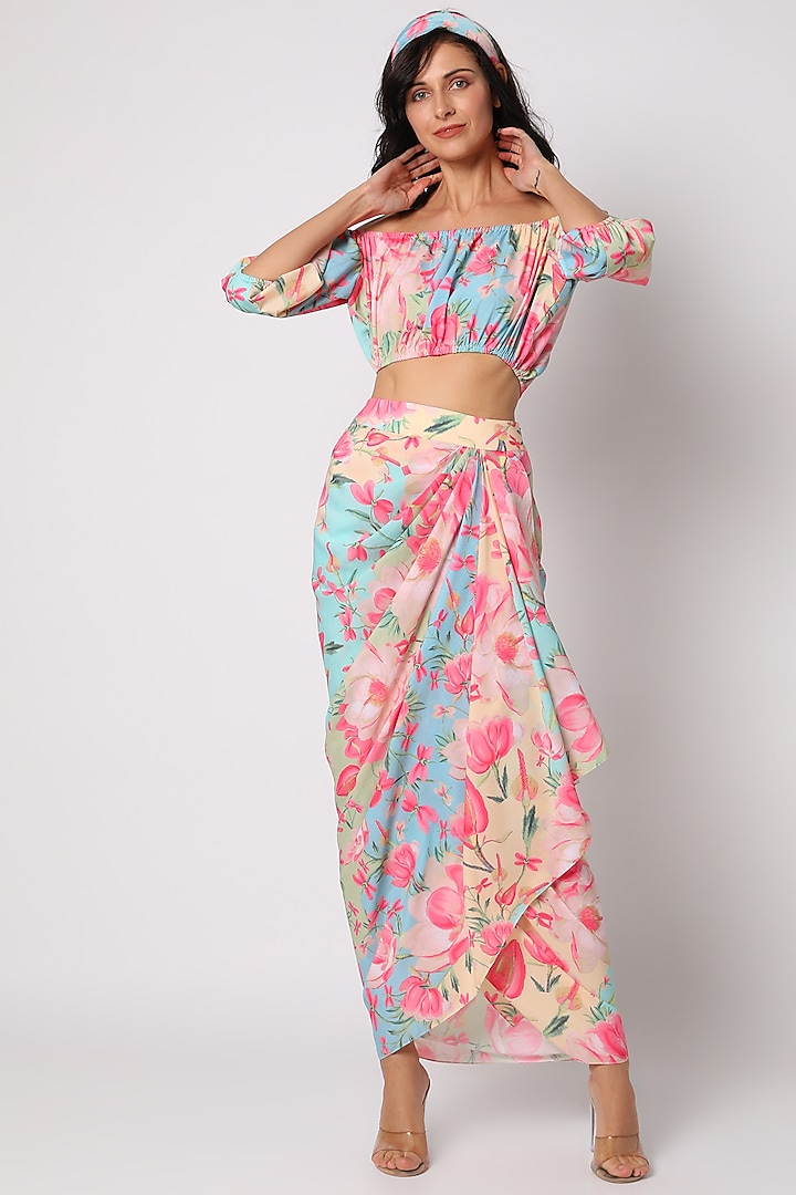 Multi Colored Floral Printed Skirt Set by GOPI VAID