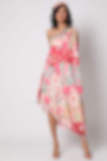 Multi-Colored Floral Printed One-Shoulder Dress by GOPI VAID