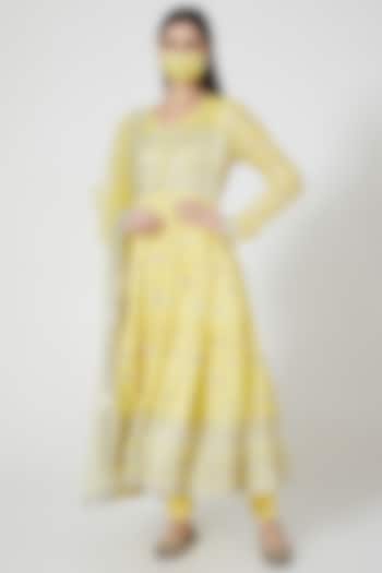Yellow Embellished Anarkali Set by GOPI VAID
