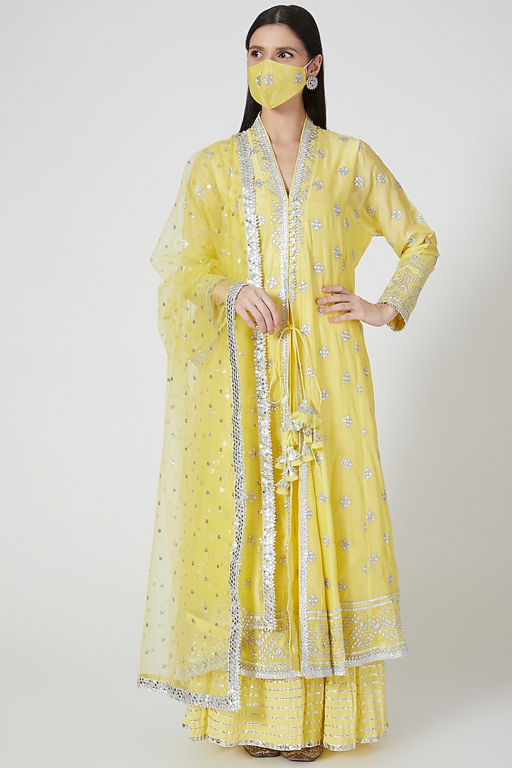 Bright Yellow Embroidered Sharara Set by GOPI VAID