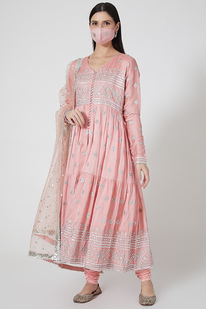 Blush Pink Embellished Anarkali Set by GOPI VAID