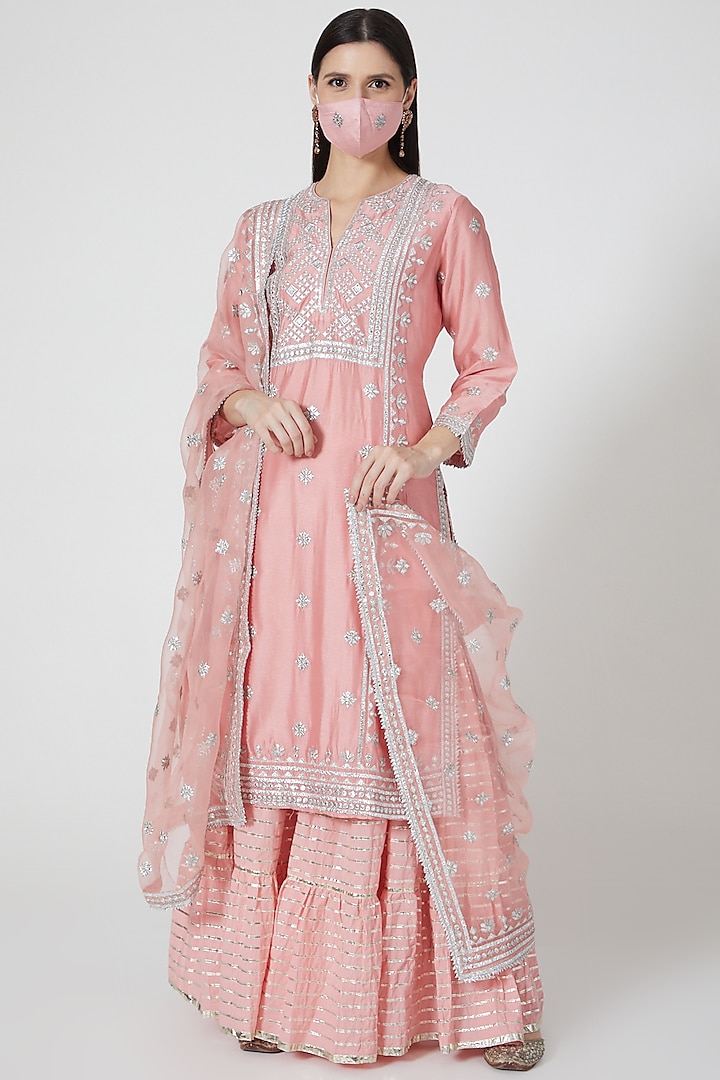 Blush Pink Embroidered Sharara Set by GOPI VAID at Pernia's Pop Up Shop