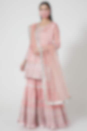 Blush Pink Mirror Embellished Sharara Set by GOPI VAID