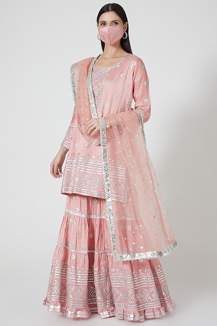Blush Pink Mirror Embellished Sharara Set by GOPI VAID
