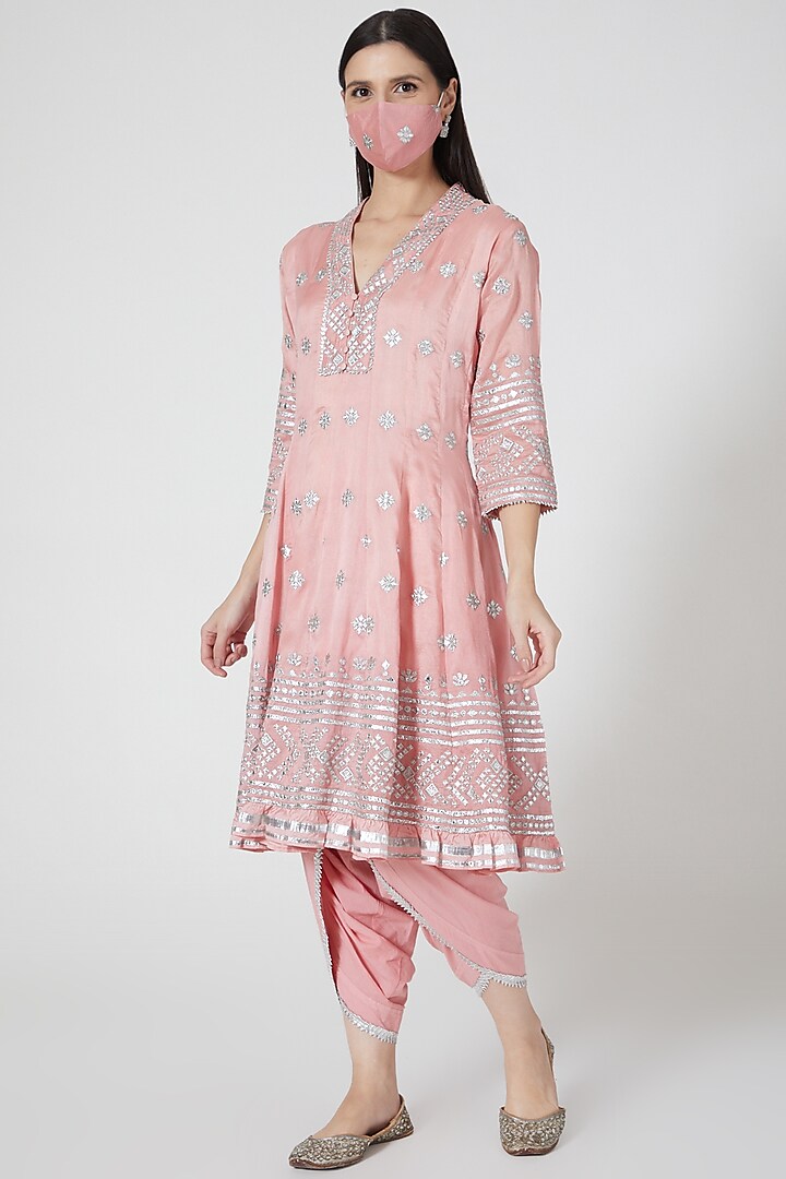 Blush Pink Embroidered Anarkali Set by GOPI VAID