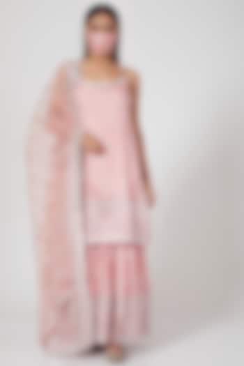 Peach Pink Cotton Silk Gota & Mirror Embellished Gharara Set by GOPI VAID