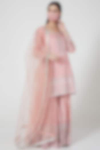 Blush Pink Cotton Silk Mirror & Gota Embellished Gharara Set by GOPI VAID