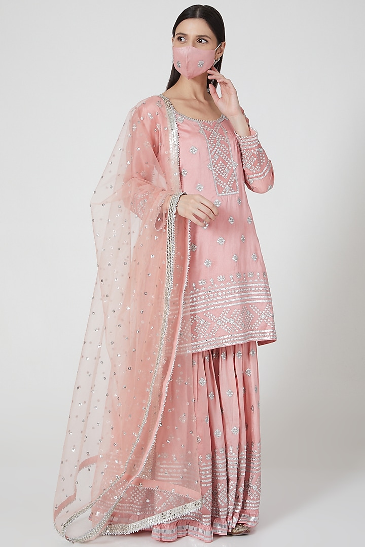 Blush Pink Cotton Silk Mirror & Gota Embellished Gharara Set by GOPI VAID at Pernia's Pop Up Shop