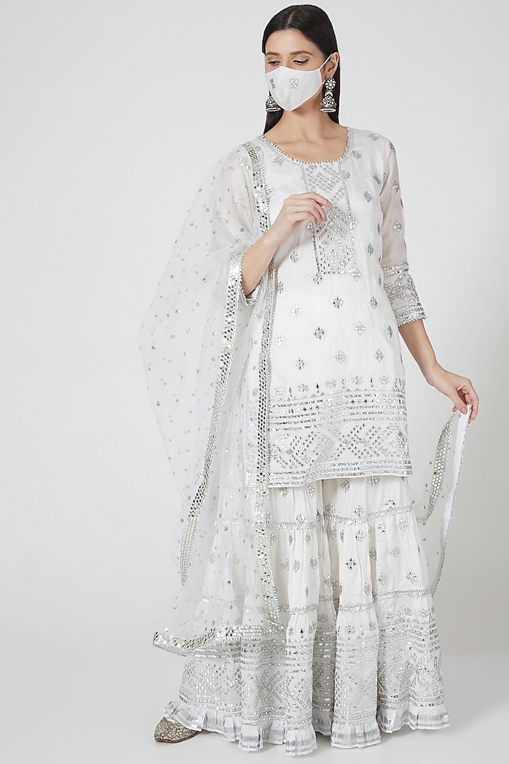 White Embellished Sharara Set by GOPI VAID