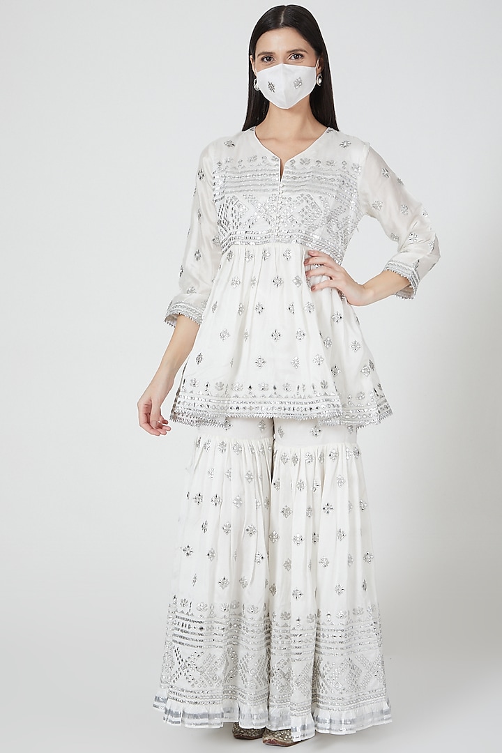 White Embroidered Gharara Set by GOPI VAID
