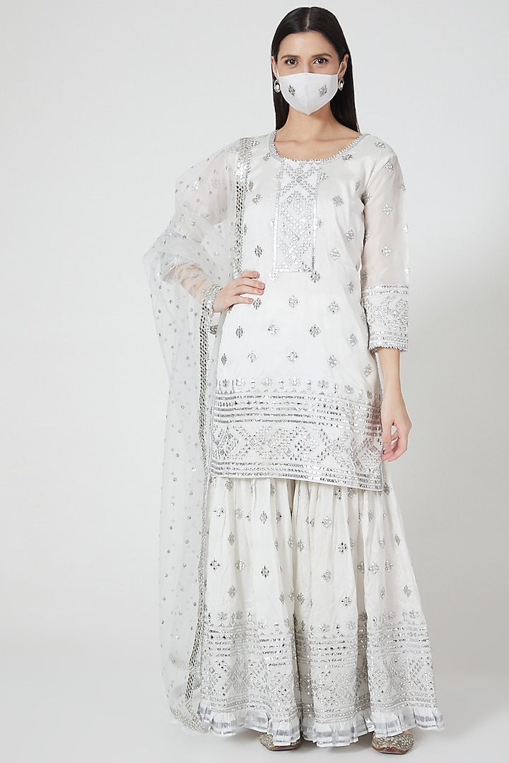 Ivory Embroidered Gharara Set by GOPI VAID