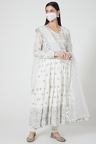 Ivory Embellished Anarkali Set by GOPI VAID