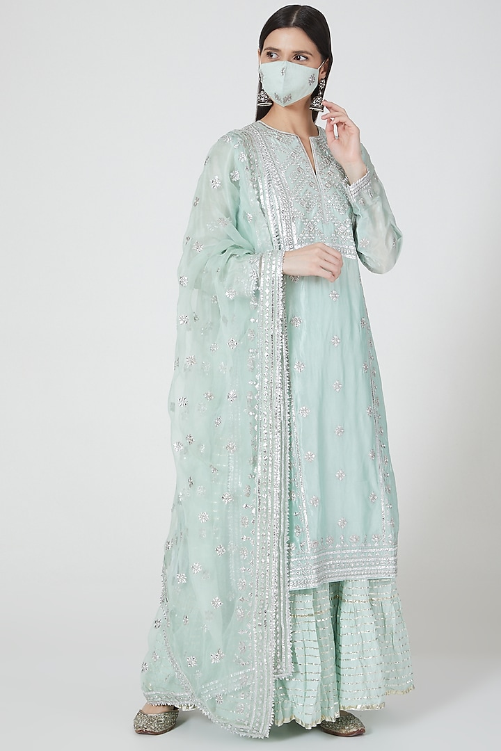 Mint Green Embroidered Sharara Set by GOPI VAID at Pernia's Pop Up Shop