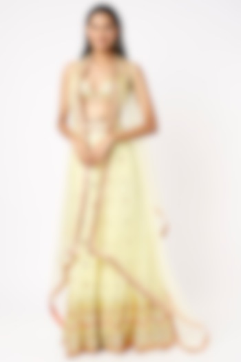 Yellow Georgette Embroidered Pant Set by GOPI VAID at Pernia's Pop Up Shop