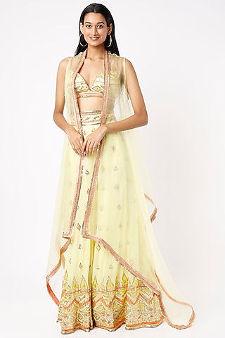 Yellow Georgette Embroidered Pant Set by GOPI VAID