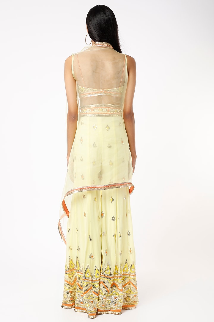 Yellow Georgette Embroidered Pant Set by GOPI VAID at Pernia's Pop Up Shop