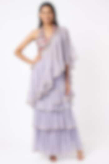 Lilac Chiffon Frilled Wedding Saree Set by GOPI VAID at Pernia's Pop Up Shop