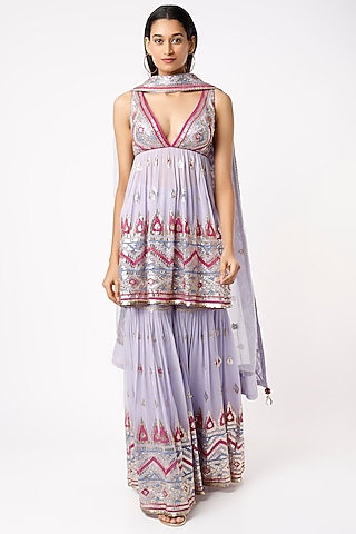 Lilac Georgette Sharara Set by GOPI VAID