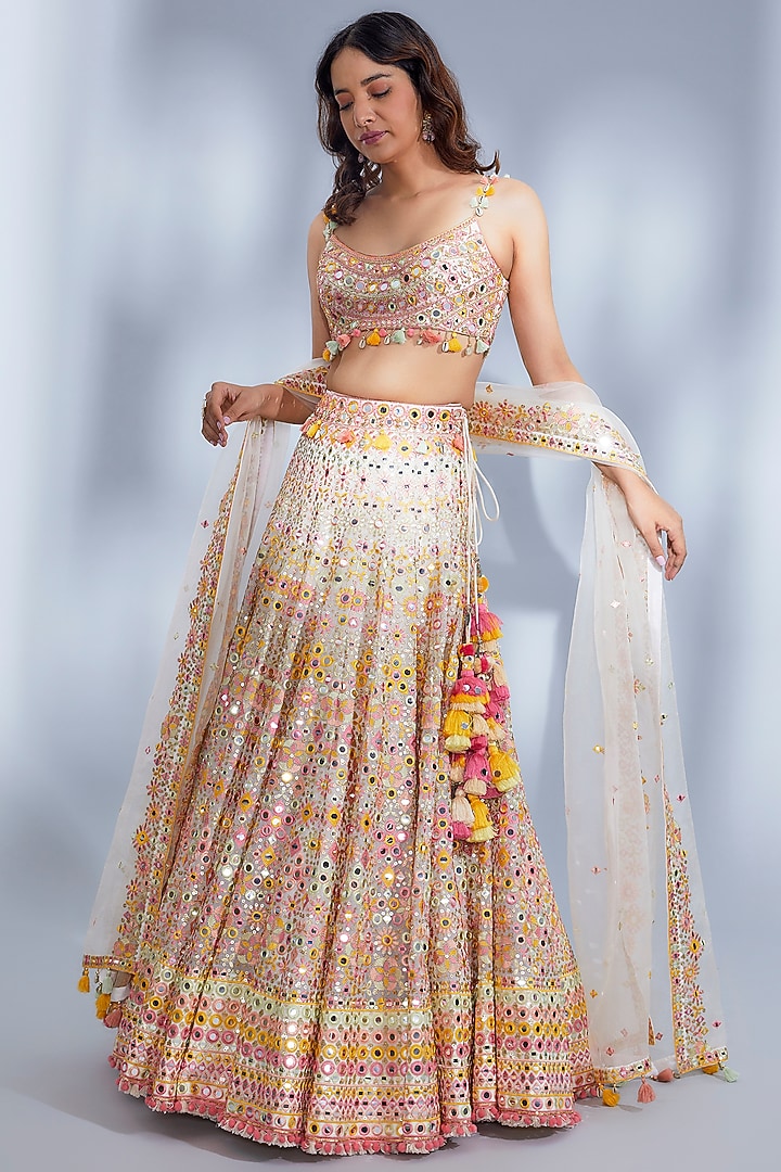 Ivory Organza Embroidered Bridal Lehenga Set by GOPI VAID at Pernia's Pop Up Shop