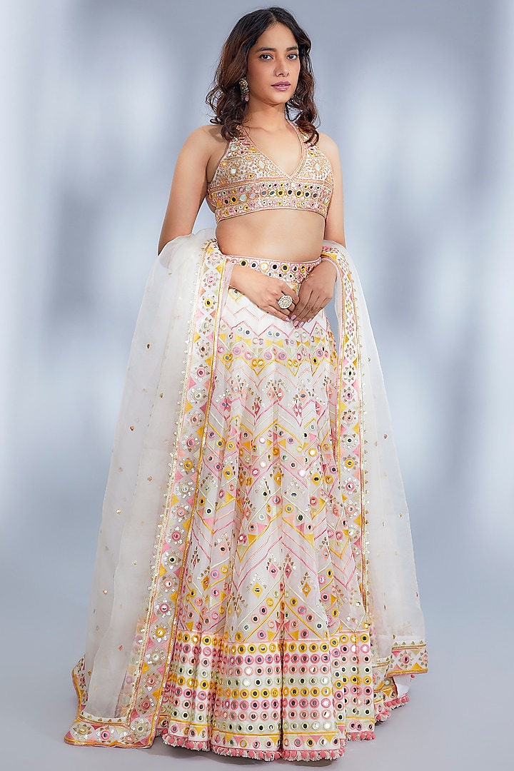 Ivory Organza Embroidered Lehenga Set by GOPI VAID