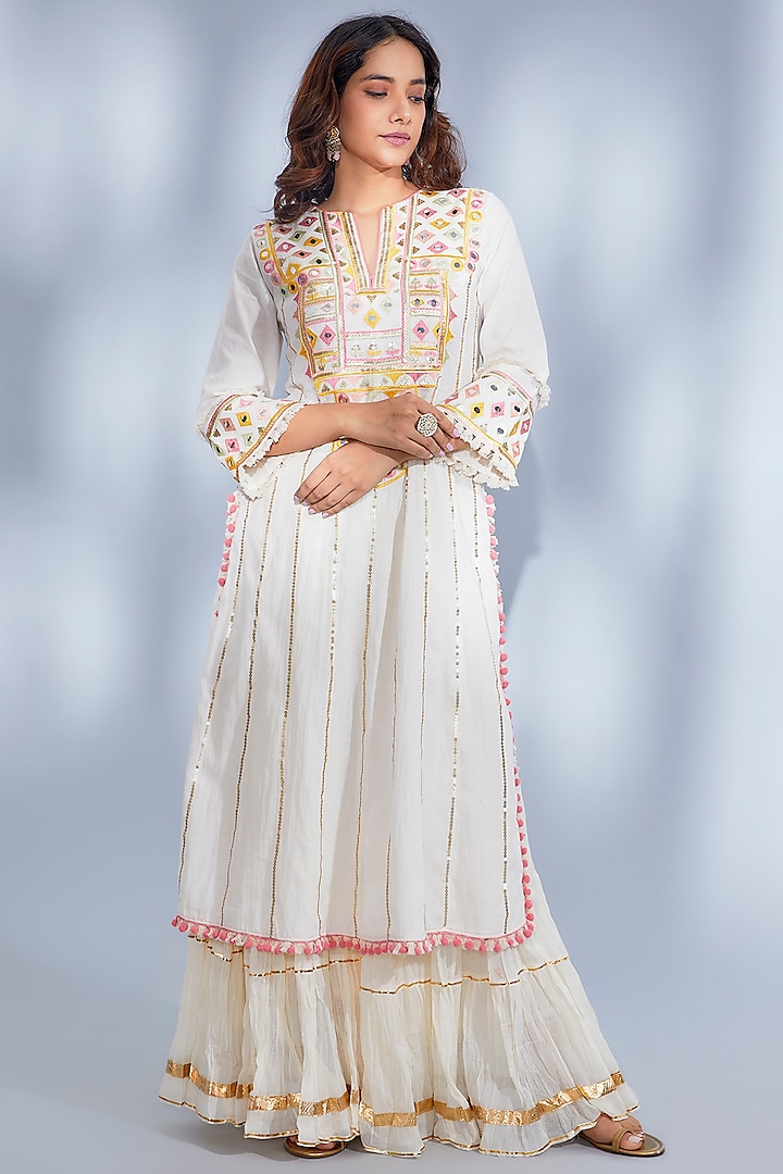 Ivory Organic Cotton Embroidered Sharara Set by GOPI VAID