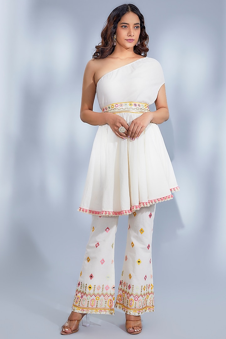 Ivory Organic Cotton Embroidered Pant Set by GOPI VAID