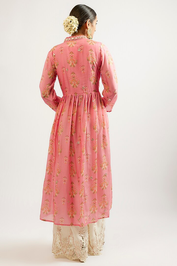 Pink Cotton Silk Hand & Machine Embroidered Kurta Set by GOPI VAID at Pernia's Pop Up Shop