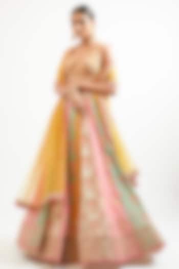 Multi-Colored Cotton Silk Hand & Machine Embroidered Wedding Lehenga Set by GOPI VAID at Pernia's Pop Up Shop
