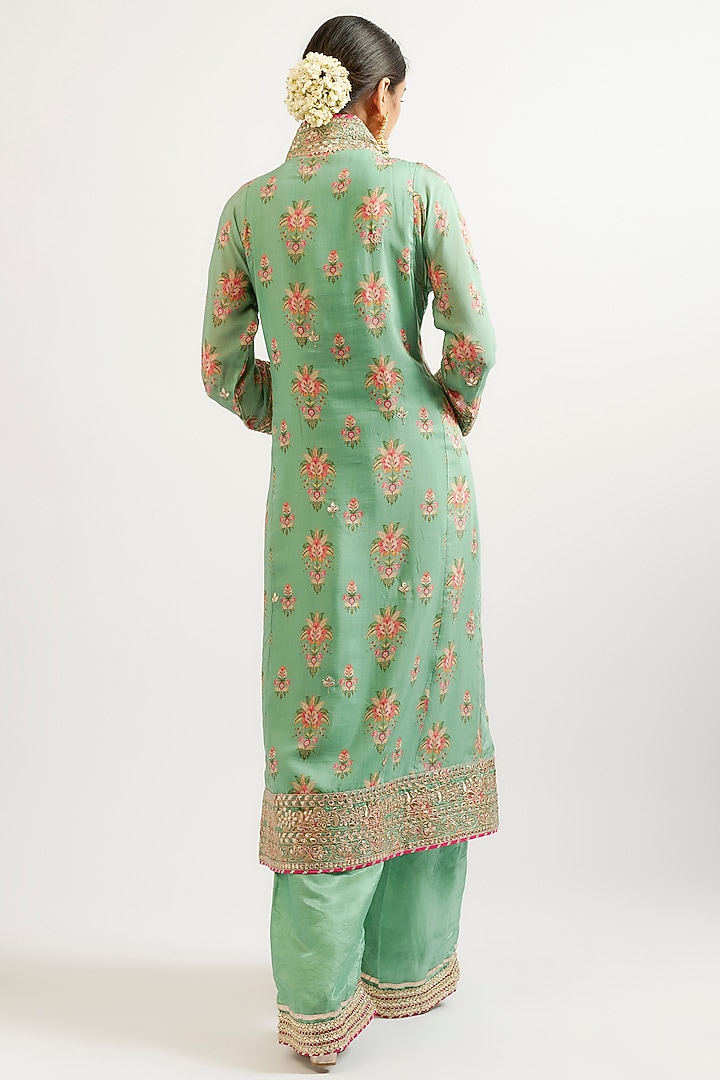 Green Cotton Silk Hand & Machine Embroidered Kurta Set by GOPI VAID at Pernia's Pop Up Shop