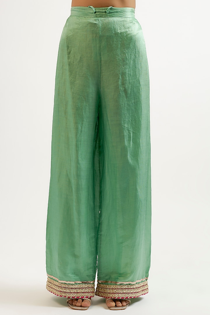 Green Cotton Silk Hand & Machine Embroidered Kurta Set by GOPI VAID at Pernia's Pop Up Shop